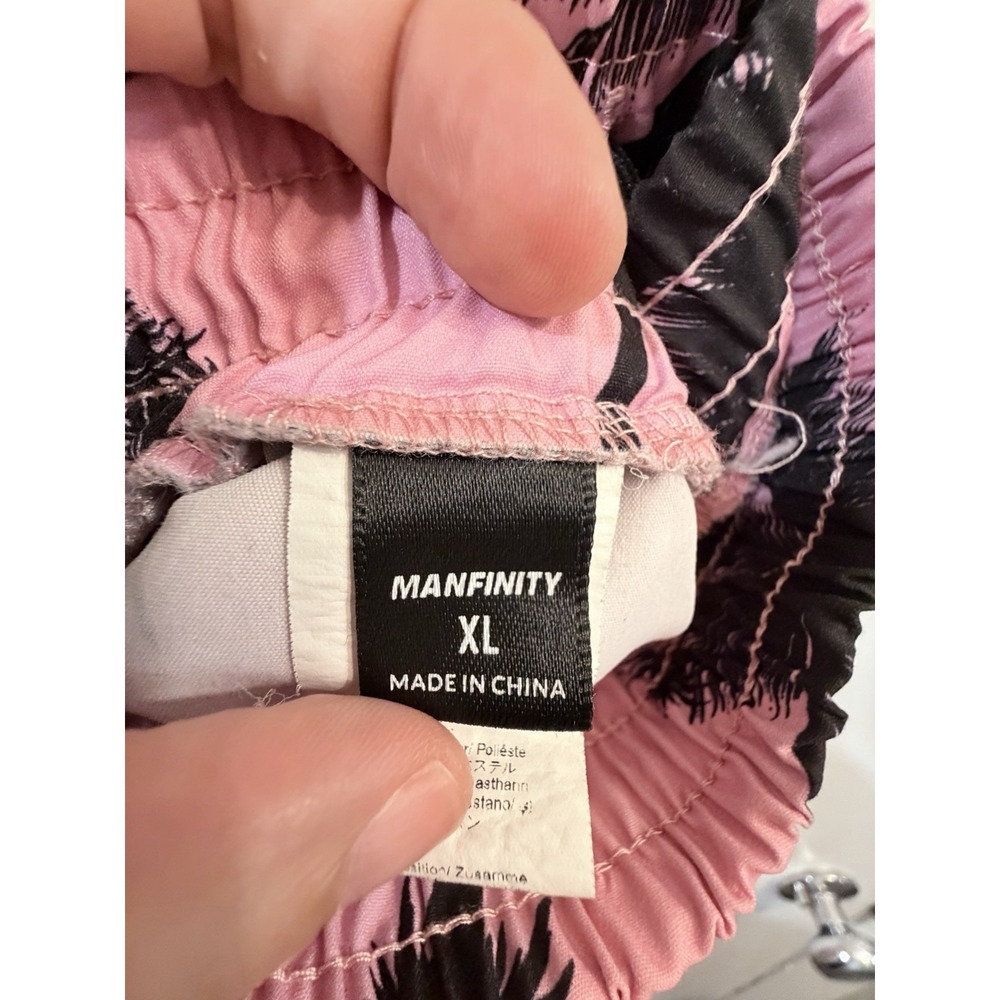 Mens XL Pink Black Palm Tree Shorts Manfinity Tropical Beach Vacation Swim Trunk - Picture 6 of 7